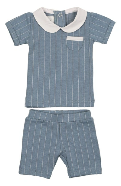 Shop Maniere Raised Stripe Short Sleeve Top & Shorts Set In Blue