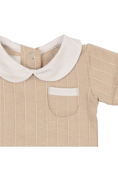Maniere Manière Raised Stripe Short Sleeve Top & Shorts Set In Beige