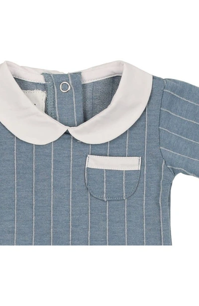 Shop Maniere Raised Stripe Short Sleeve Top & Shorts Set In Blue