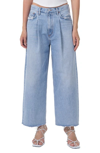 Shop Agolde Dagna Pleated Raw Hem Crop Baggy Organic Cotton Jeans In Peril