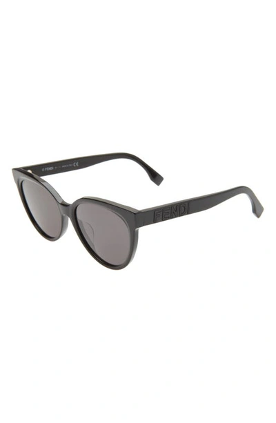 Shop Fendi The  Lettering 56mm Cat Eye Sunglasses In Shiny Black  / Smoke