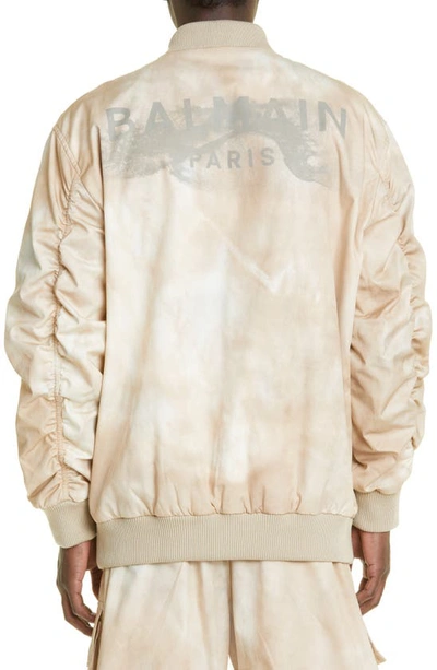 Shop Balmain Desert Cotton Bomber Jacket In Beige Multi