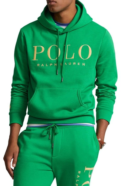 Shop Polo Ralph Lauren Embroidered Logo Fleece Hoodie In Primary Green