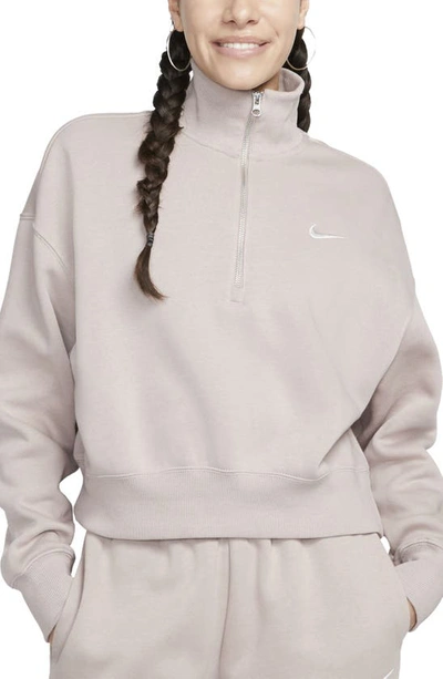 Shop Nike Sportswear Phoenix Fleece Crop Sweatshirt In Diffused Taupe/ Sail