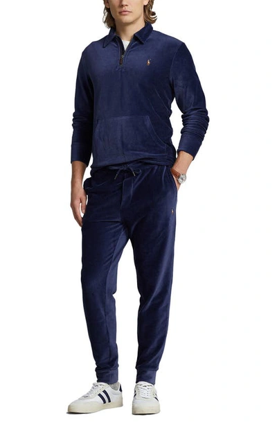 Shop Polo Ralph Lauren Ribbed Quarter-zip Pullover In Newport Navy