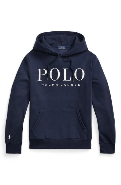 Shop Polo Ralph Lauren Embroidered Logo Fleece Hoodie In Cruise Navy