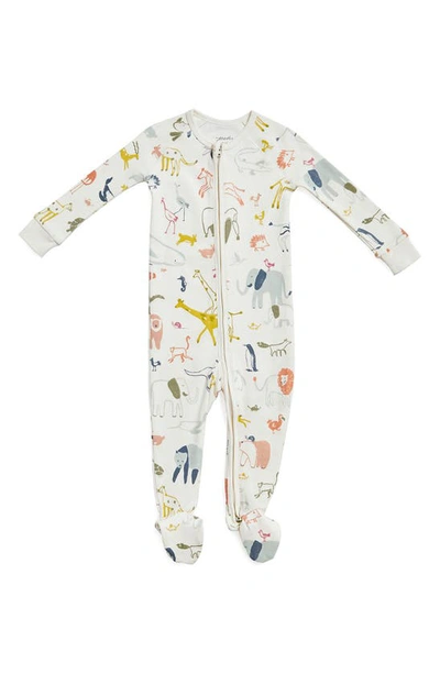 Shop Pehr Into The Wild Print Fitted One-piece Organic Cotton Footed Pajamas In Ivory
