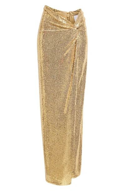 Shop Michael Kors Hand Embroidered Sequin Stretch Jersey Pareo Skirt In Gold Dune