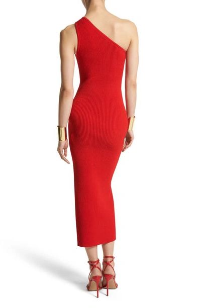 Shop Michael Kors Collection One-shoulder Rib Midi Sweater Dress In 602 Poppy
