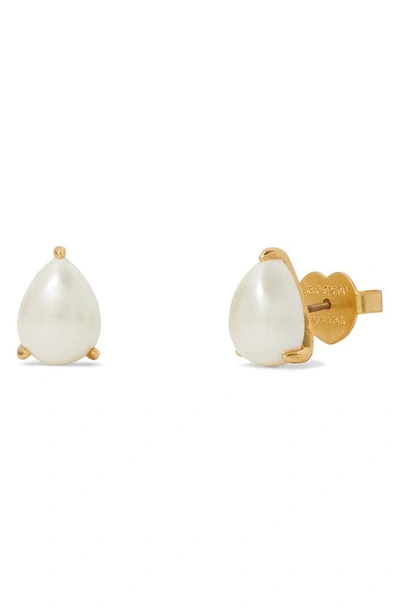 Shop Kate Spade Imitation Pearl Stud Earrings In Cream/ Gold