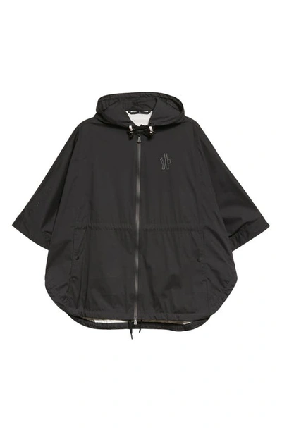 Moncler Logo Zip Hooded Nylon Cape In Black