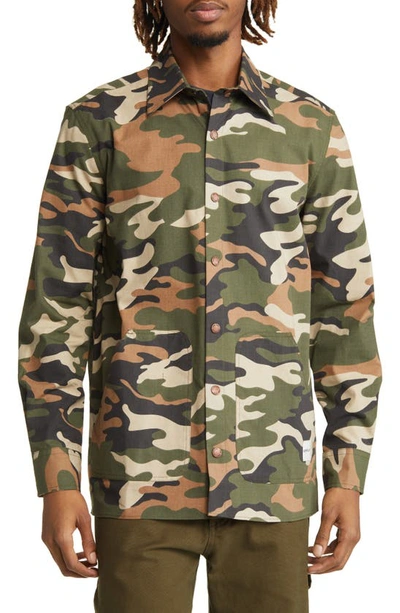 Shop Cat Wwr Camo Cotton Ripstop Snap-up Shirt In Camouflage