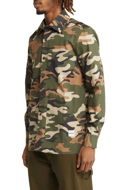 Shop Cat Wwr Camo Cotton Ripstop Snap-up Shirt In Camouflage