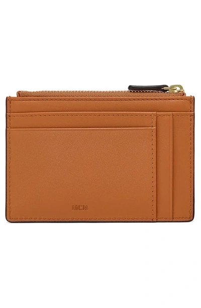Shop Mcm Mode Travia Leather Card Case In Cognac