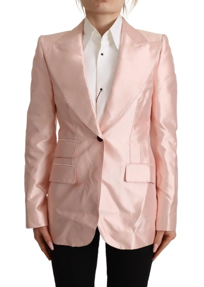 Shop Dolce & Gabbana Pink Satin Long Sleeves Blazer Coat Women's Jacket