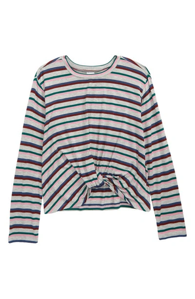 Shop Nordstrom Kids' Twist Front Long Sleeve T-shirt In Grey Heather Multi Stripe