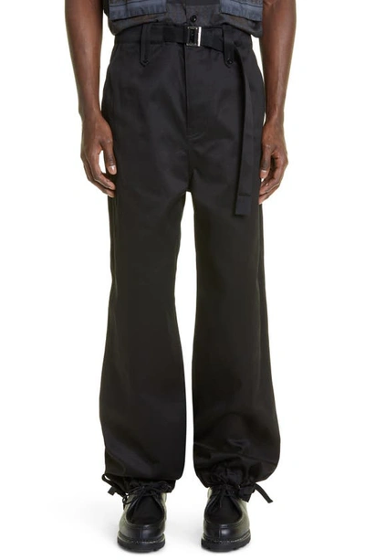Shop Sacai Belted Cotton Chino Pants In Black