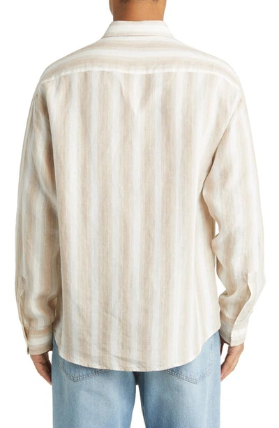 Shop Nn07 Deon 5244 Stripe Linen Button-up Shirt In Khaki Stripe