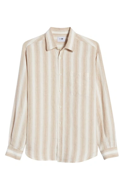 Shop Nn07 Deon 5244 Stripe Linen Button-up Shirt In Khaki Stripe