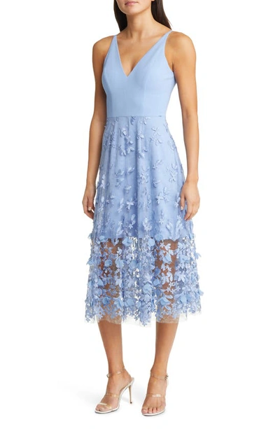 Shop Dress The Population Darleen V-neck Embroidered Mesh Cocktail Dress In Sky