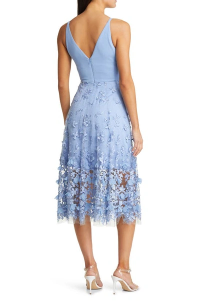 Shop Dress The Population Darleen V-neck Embroidered Mesh Cocktail Dress In Sky