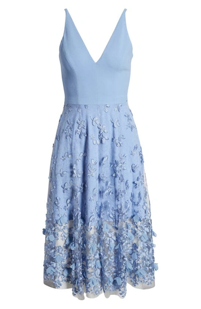 Shop Dress The Population Darleen V-neck Embroidered Mesh Cocktail Dress In Sky