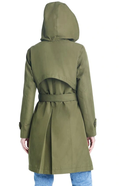 Shop Sanctuary Single Breasted Hooded Water Resistant Trench Coat In Olive