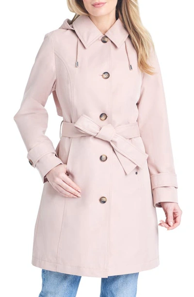 Shop Sanctuary Single Breasted Hooded Water Resistant Trench Coat In Misty Pink