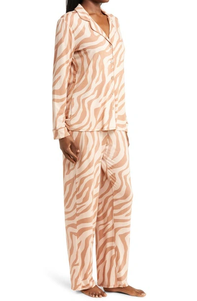 Shop Nordstrom Moonlight Eco Long Sleeve Knit Pajamas In Tan Mocha Sleepy Zebra