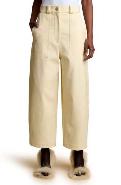 Shop Khaite Hewey Crop Wide Leg Cotton Blend Pants In Custard