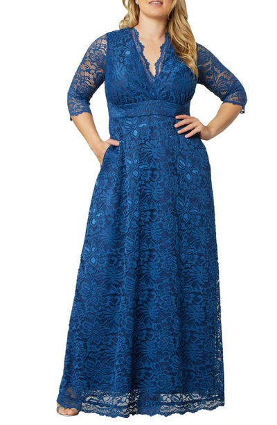 Shop Kiyonna Maria Lace Evening Gown In Nocturnal Navy