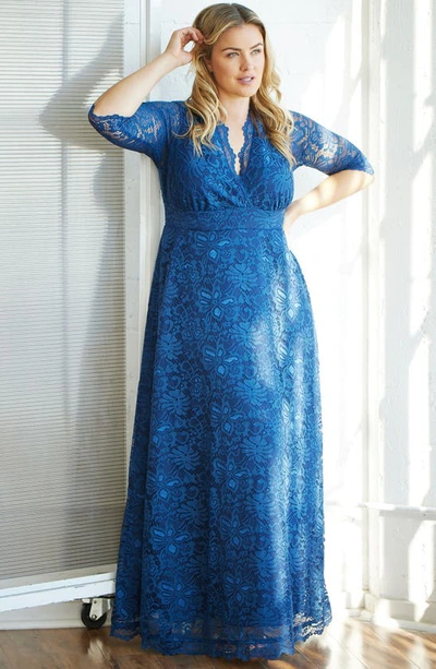 Kiyonna Maria Lace Evening Gown In Nocturnal Navy