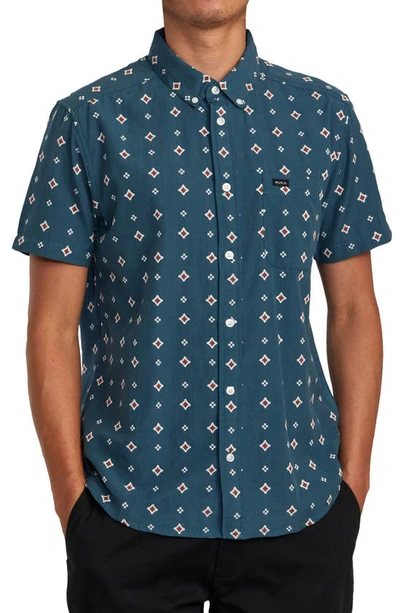 Shop Rvca That'll Do Dobby Short Sleeve Button-down Shirt In Duck Blue
