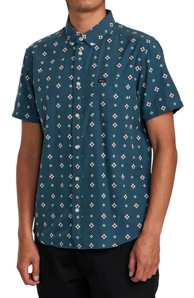 Shop Rvca That'll Do Dobby Short Sleeve Button-down Shirt In Duck Blue