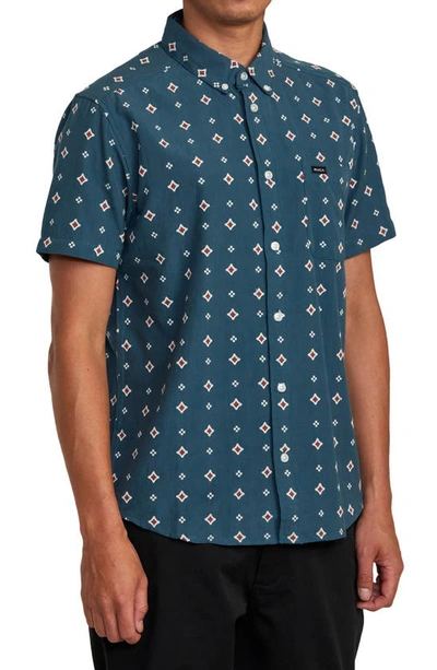 Shop Rvca That'll Do Dobby Short Sleeve Button-down Shirt In Duck Blue