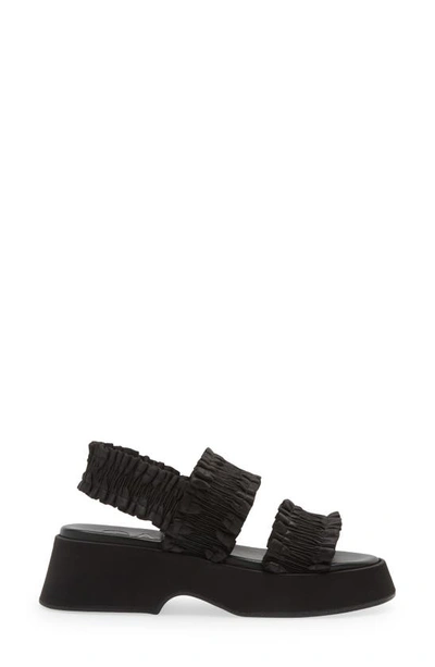 Shop Ganni Smocked Slingback Platform Sandal In Black