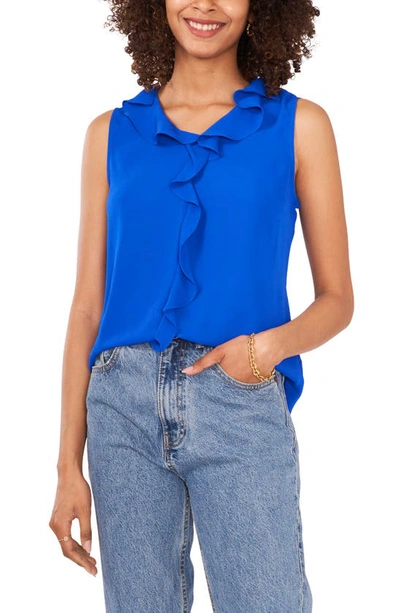 Shop Vince Camuto Ruffle Neck Sleeveless Georgette Blouse In Blue