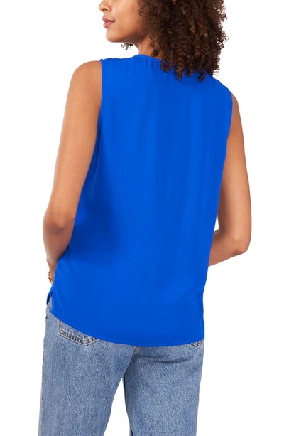 Shop Vince Camuto Ruffle Neck Sleeveless Georgette Blouse In Blue