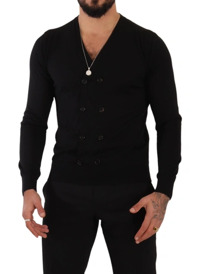 Shop Dolce & Gabbana Elegant V-neck Black Cashmere Men's Cardigan
