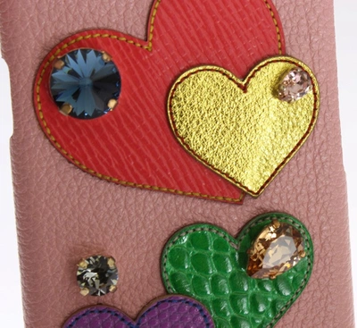 Shop Dolce & Gabbana Pink Leather Heart Crystal Phone Women's Case