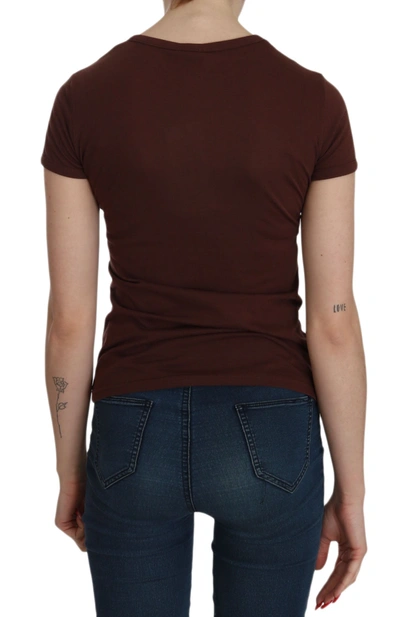 Exte Heart Print Crew Neck  Short Sleeve Blouse In Brown