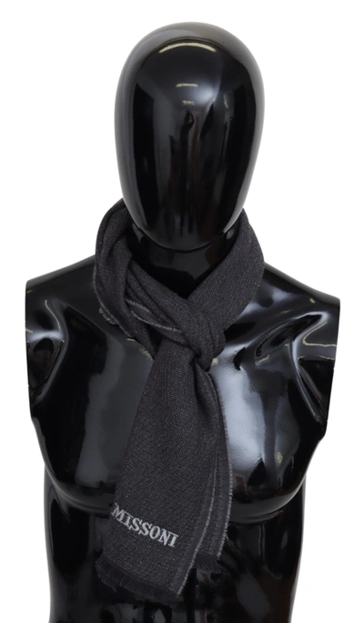 Shop Missoni Elegant Wool Scarf With Signature Men's Embroidery In Black