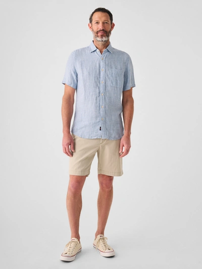 Shop Faherty Short-sleeve Palma Linen Shirt In Blue Basketweave