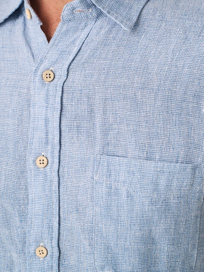 Shop Faherty Short-sleeve Palma Linen Shirt In Blue Basketweave