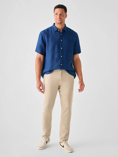 Shop Faherty Short-sleeve Palma Linen Shirt In Indigo Basketweave