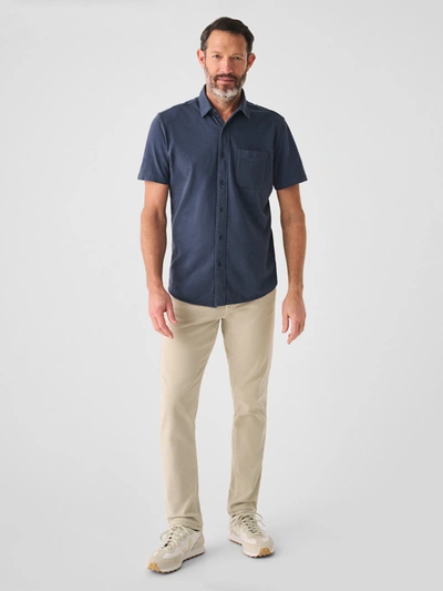 Shop Faherty Short-sleeve Sunwashed Knit Shirt (single Pocket) In Dune Navy