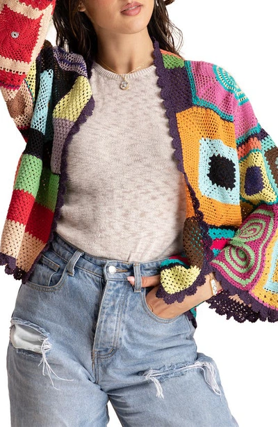 Saachi Crochet Cotton Jacket In White Multi