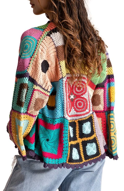 Saachi Crochet Cotton Jacket In White Multi