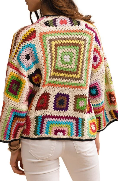 Saachi Granny Crochet Jacket In White Multi
