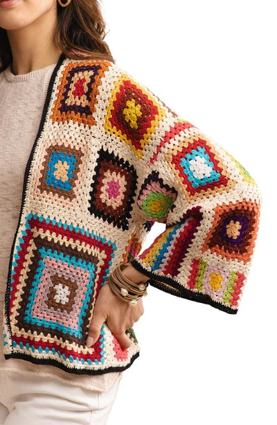 Saachi Granny Crochet Jacket In White Multi